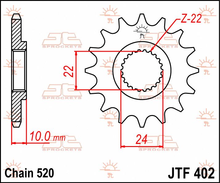 JT SPROCKETS JTF402.14 FRONT REPLACEMENT SPROCKET 14 TEETH 520 PITCH NATURAL CHROMOLY STEEL ALLOY JTF402.14