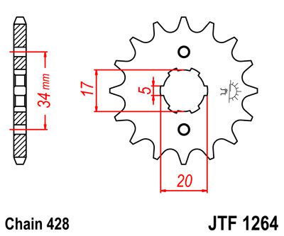 JT SPROCKETS JTF1264.14 FRONT REPLACEMENT SPROCKET 14 TEETH 428 PITCH NATURAL SCM420 CHROMOLY STEEL ALLOY JTF1264.14