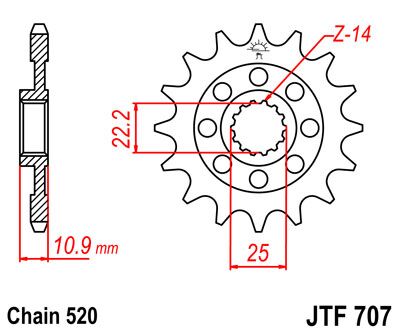 JT SPROCKETS JTF707.14 FRONT REPLACEMENT SPROCKET 14 TEETH 520 PITCH NATURAL SCM420 CHROMOLY STEEL ALLOY JTF707.14
