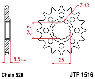 JT SPROCKETS JTF1516.14 FRONT REPLACEMENT SPROCKET 14 TEETH 520 PITCH NATURAL SCM420 CHROMOLY STEEL ALLOY JTF1516.14