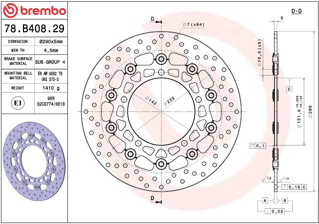 BREMBO BRAKE ROTOR FLOATING SERIE ORO 78B40829