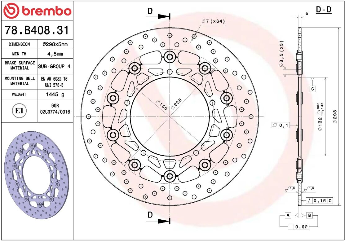 BREMBO BRAKE ROTOR FLOATING SERIE ORO 78B40831