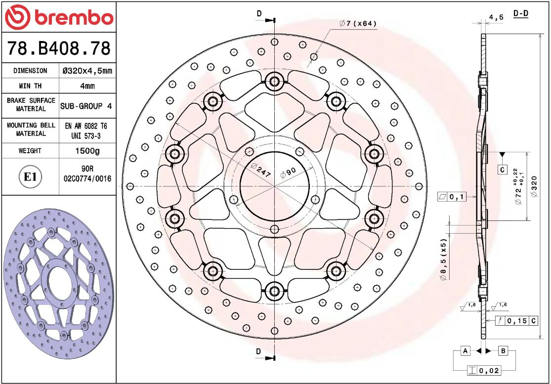 BREMBO BRAKE ROTOR FLOATING SERIE ORO 78B40878