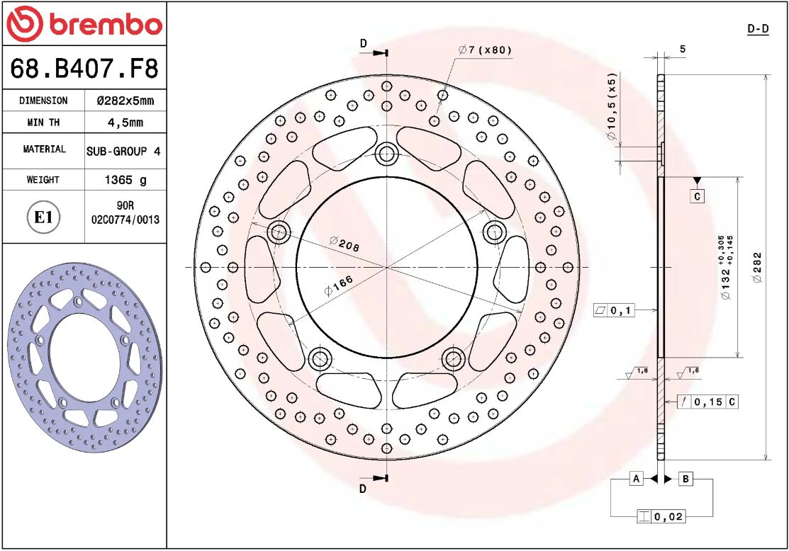 BREMBO BRAKE ROTOR FIXED SERIE ORO 68B407F8
