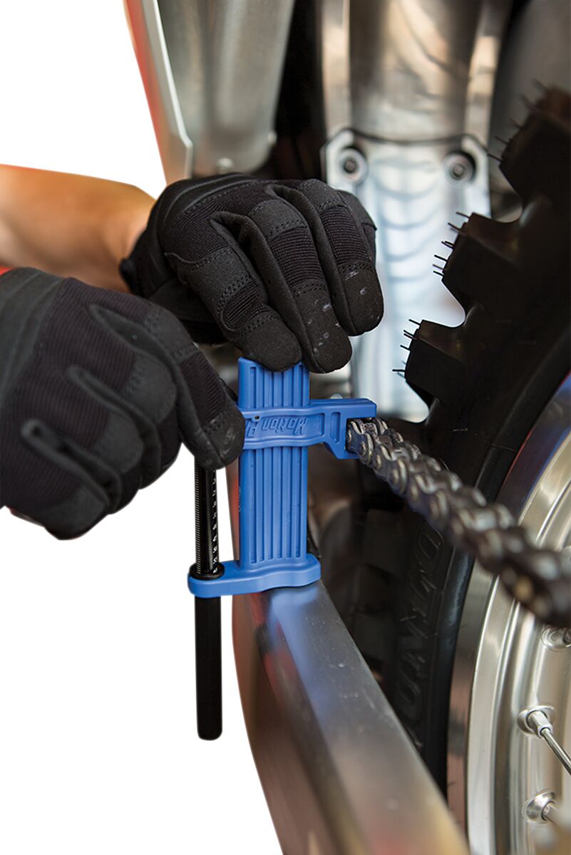 MOTION PRO CHAIN SLACK SETTER LIGHTWEIGHT ALUMINUM-NYLON BLUE-BLACK 08-0674