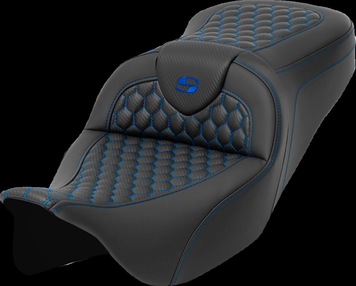SADDLEMEN RoadSofaT Seat - Honeycomb - Blue Stitch - without Backrest 808-07B-18901