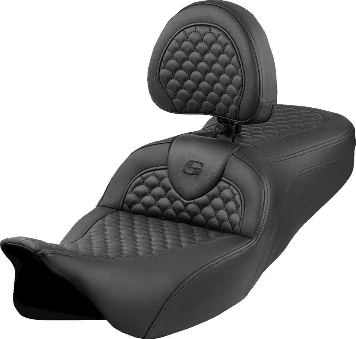 SADDLEMEN RoadsofaT Seat - Dragon Scale Stitch - Black Stitch - w/ Backrest 808-07B-208B0