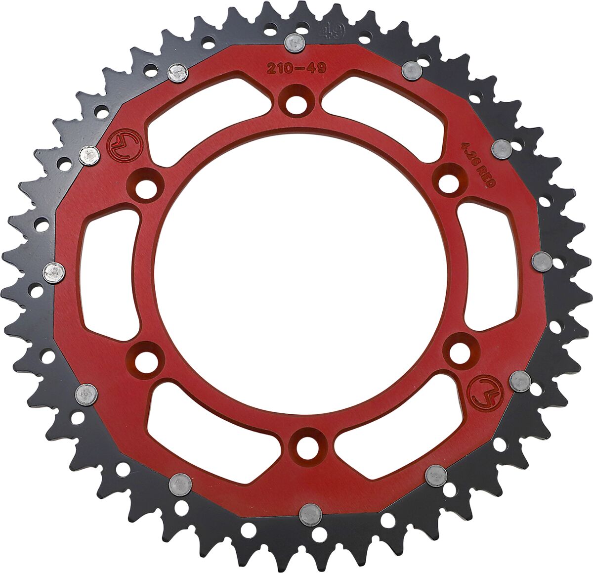 MOOSE REAR SPROCKET / 49 TEETH / 520 PITCH / RED/NATURAL / ALUMINIUM/STEEL 1210-210-49-13X
