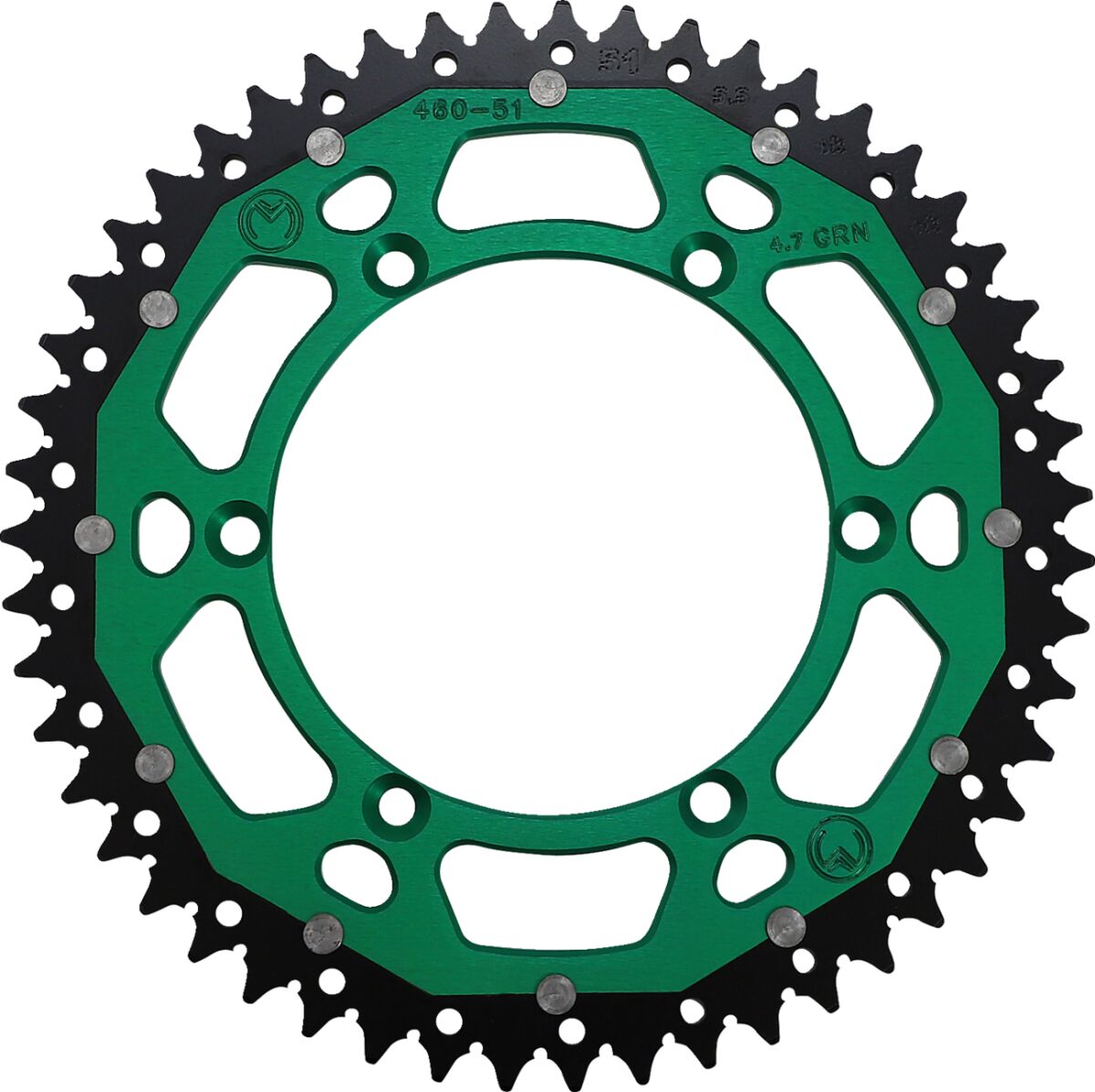 MOOSE REAR SPROCKET / 51 TEETH / 520 PITCH / GREEN/NATURAL / ALUMINIUM/STEEL 1210-460-51-15X