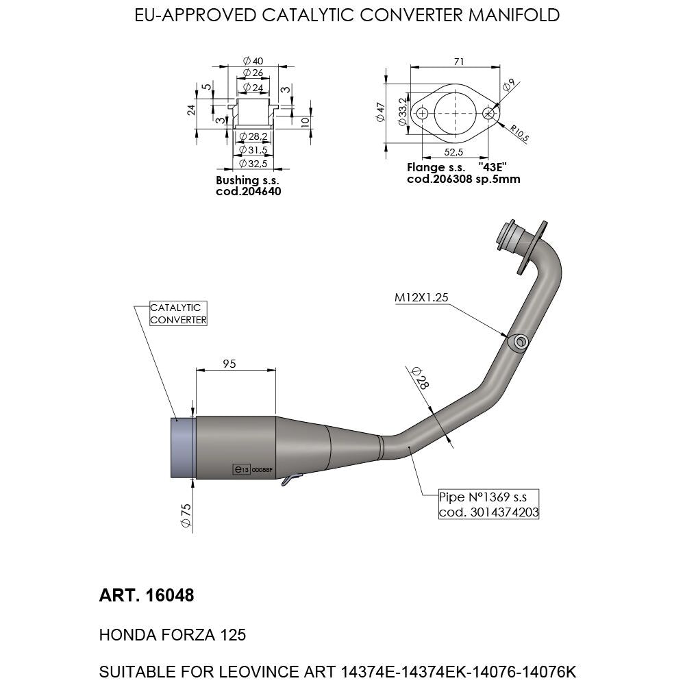 LEOVINCE CATALYTIC CONVERTER MANIFOLD 16048