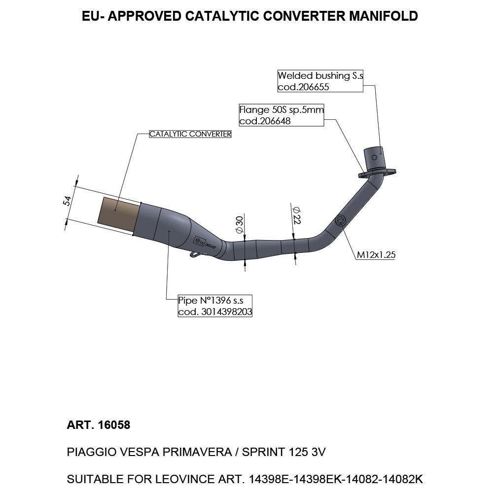 LEOVINCE CATALYTIC CONVERTER MANIFOLD 16058