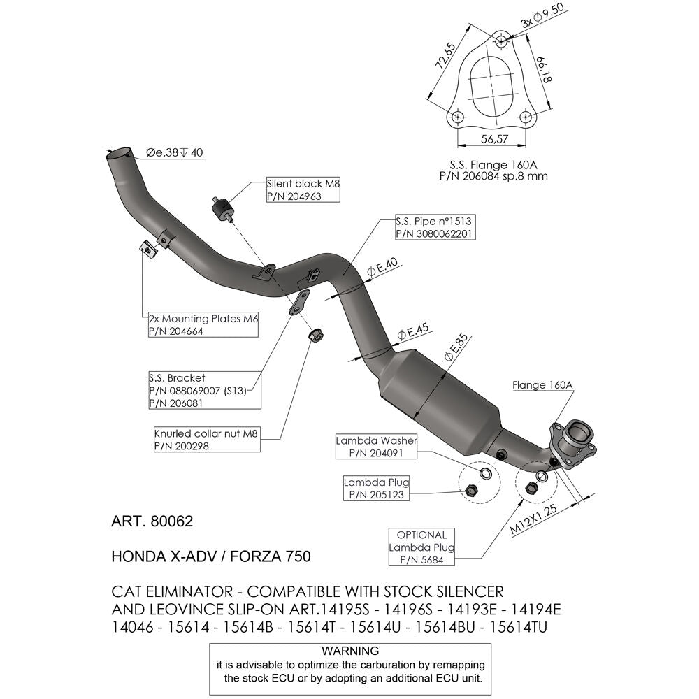 LEOVINCE 4-STROKE HEADER PIPE STAINLESS STEEL 80062