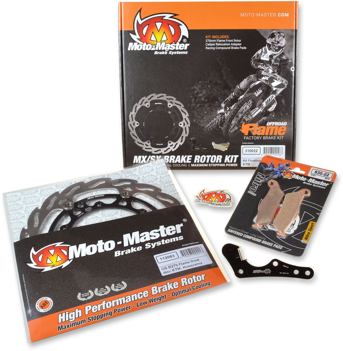 MOTO-MASTER BRAKE KIT FLAME FLOATING DISC 270 MM, BRAKE PADS, RELOCATE BRACKET 310021