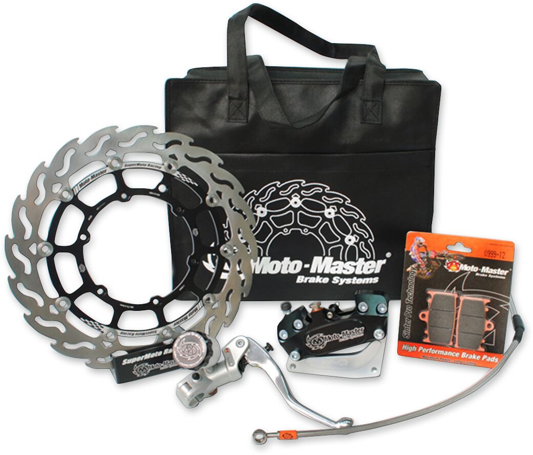 MOTO-MASTER SM RACE KIT: 300mm FLOATING FLAME, BRAKE PADS/LINE,4 PISTON CALIPER/BRACKET, RADIAL MASTER CYLINDER 313056