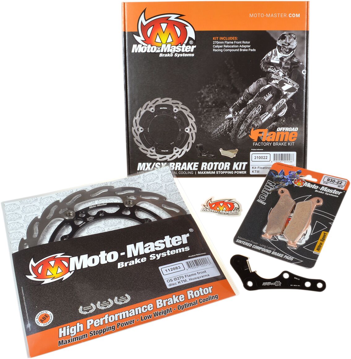 MOTO-MASTER BRAKE KIT FLAME FLOATING ROTOR 270mm, BRAKE PADS, RELOCATE BRACKET 310044