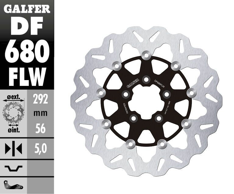 GALFER BRAKE ROTOR FLOATING WAVE STEEL CENTER DF680FLW