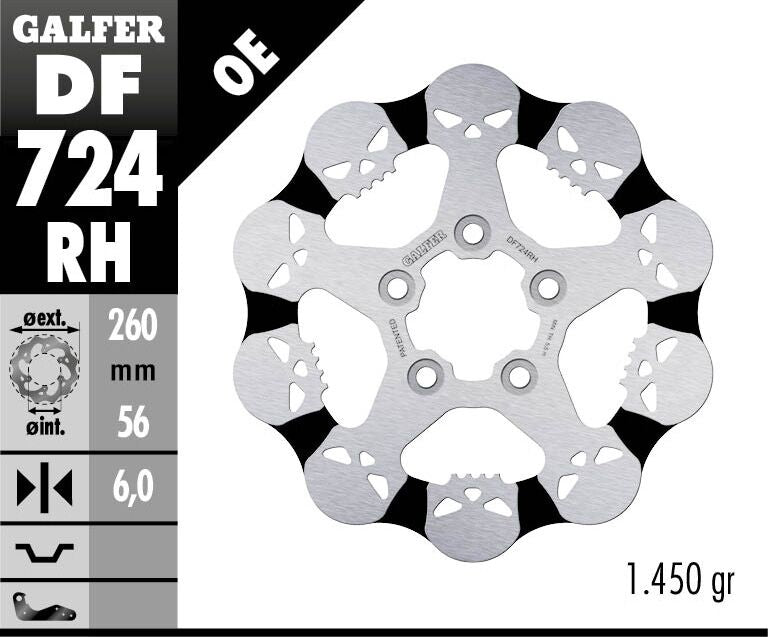 GALFER BRAKE ROTOR FIXED SKULL DF724RH