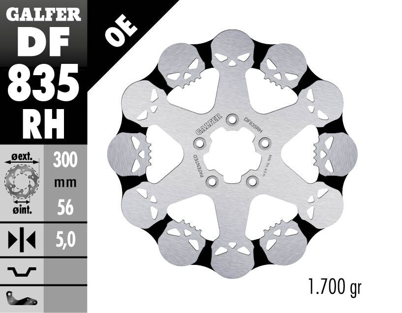 GALFER BRAKE ROTOR FIXED SKULL DF835RH