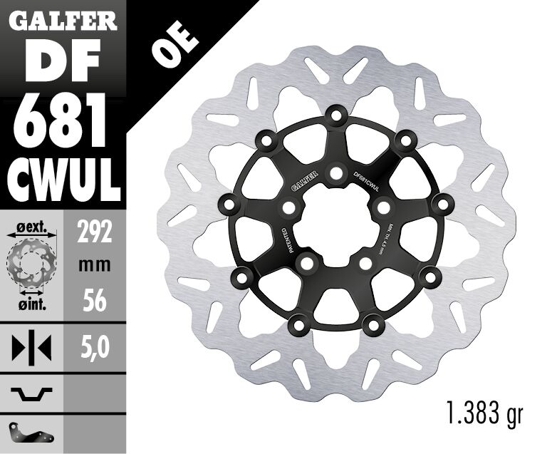 GALFER BRAKE ROTOR FLOATING WAVE BLACK DF681CWUL