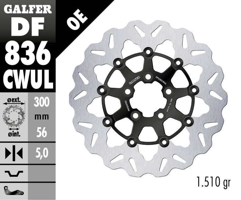 GALFER BRAKE ROTOR FLOATING WAVE BLACK DF836CWUL