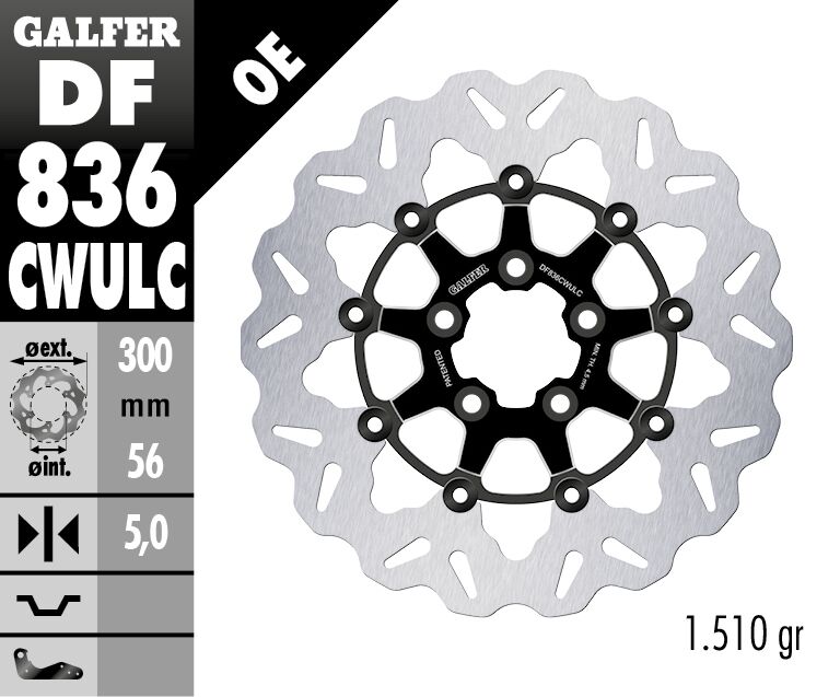 GALFER BRAKE ROTOR FLOATING WAVE BLACK DF836CWULC