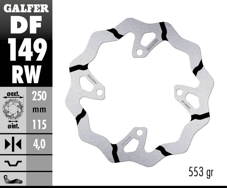 GALFER BRAKE ROTOR FIXED WAVE GROOVED 250MM DF149RW