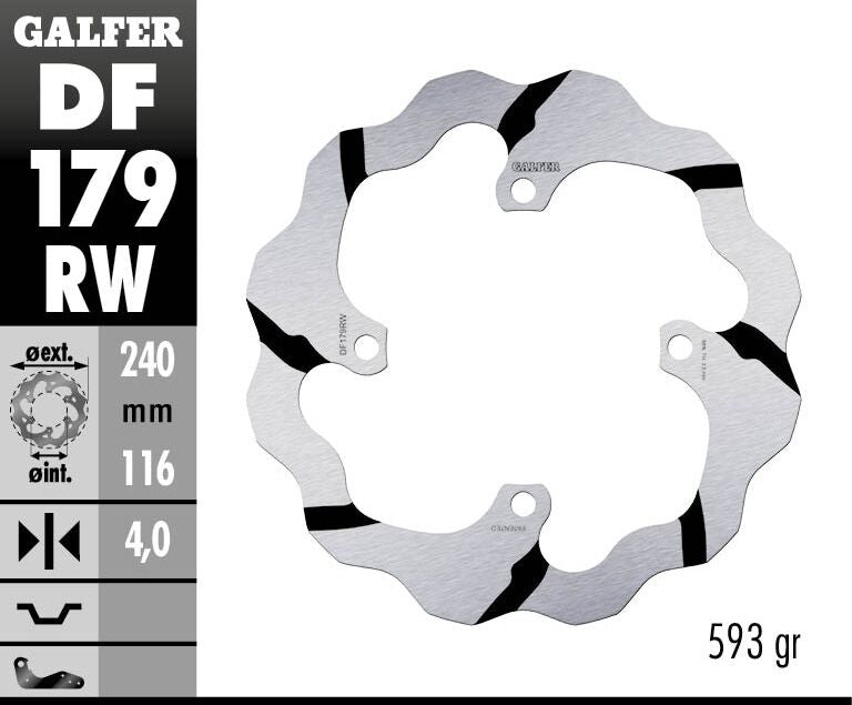 GALFER BRAKE ROTOR FIXED WAVE GROOVED 240MM DF179RW