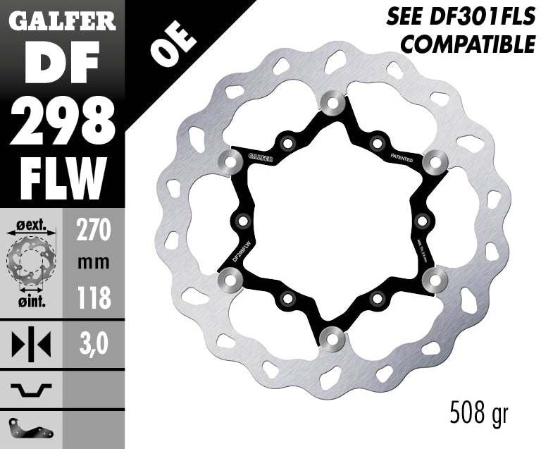 GALFER BRAKE ROTOR FLOATING WAVE STEEL CENTER DF298FLW