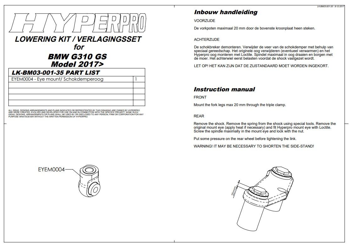 HYPERPRO LOW KIT -35MM BMW G 310 GS 17- LK-BM03-001-35