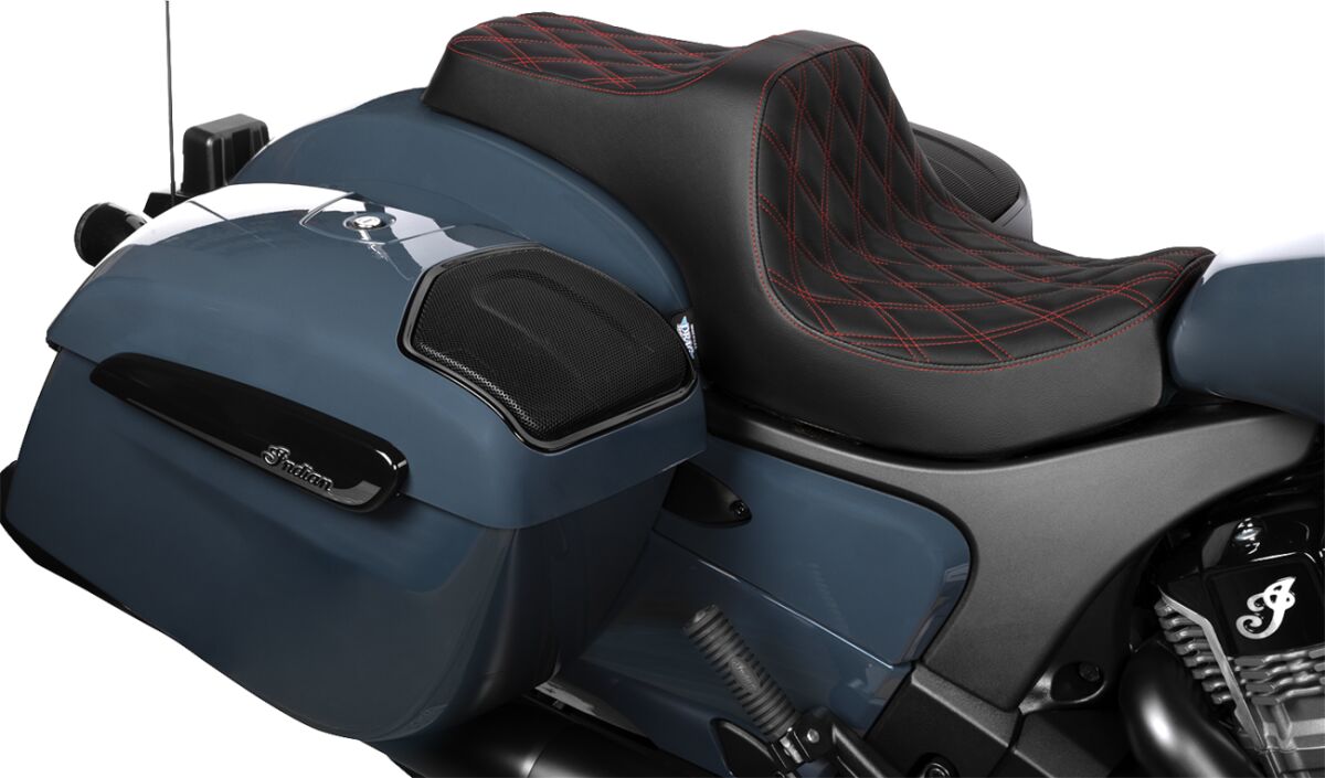 DRAG SPECIALTIES SEATS Predator III Seat - Vinyl - Double Diamond - Red Stitch - Challenger 4718D