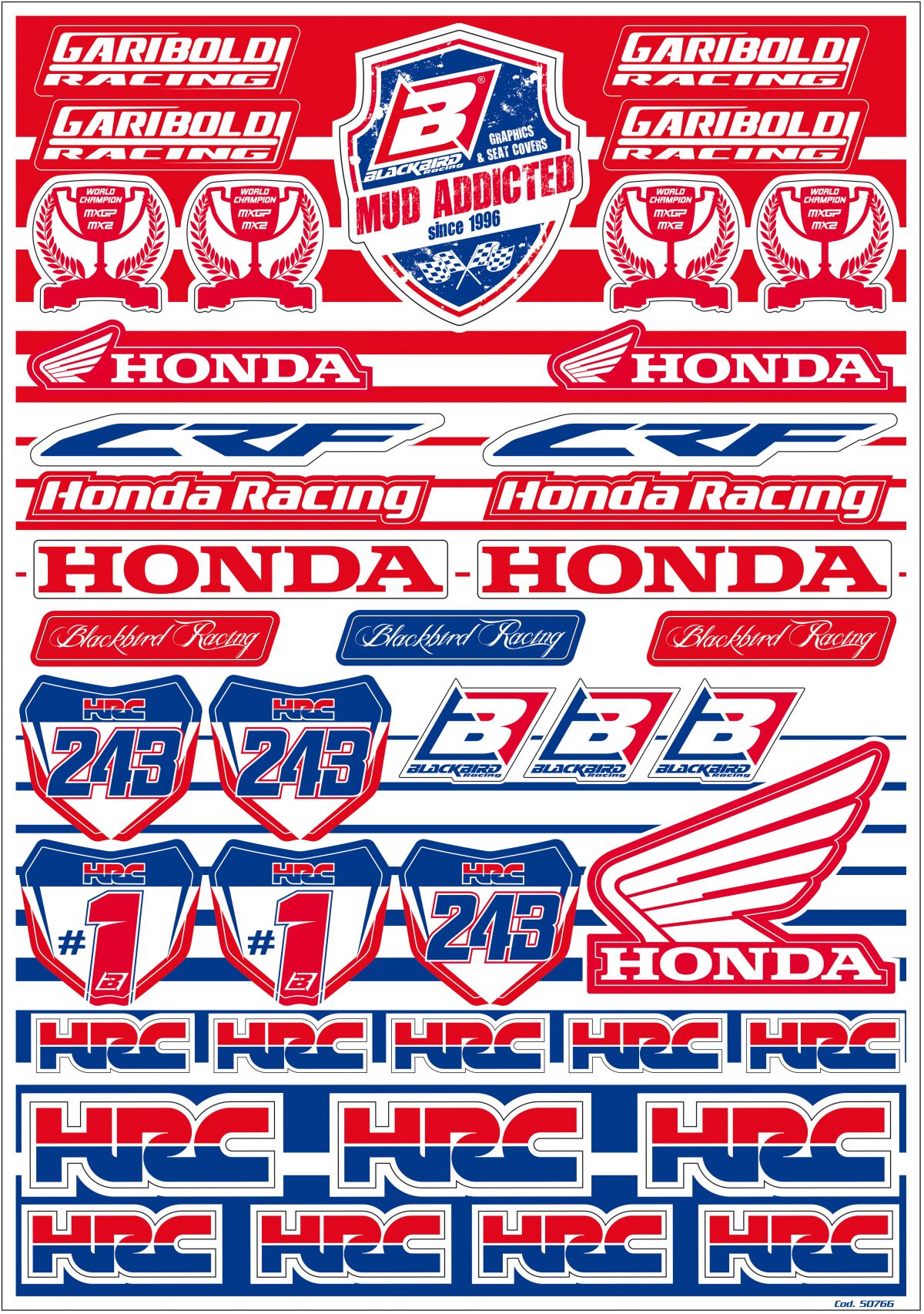 BLACKBIRD RACING HONDA GARIBOLDI LOGO DECAL KIT 5076G1