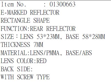 PARTS EUROPE REFLECTOR W/SCREW E-MARKED RD 01300663