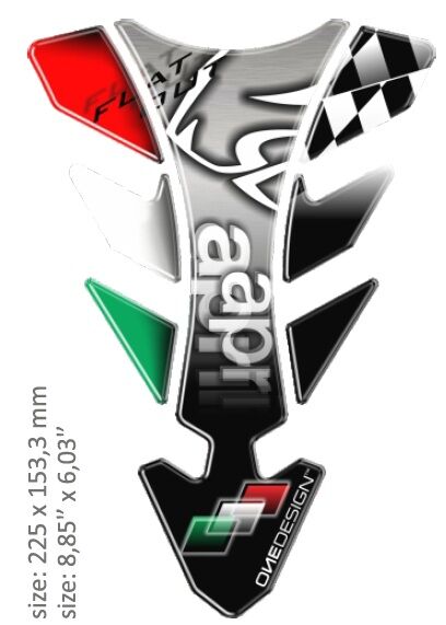 OneDesign UNIVERSAL TANK PAD - GLOSS BLACK/WHITE/RED/GREEN - APRILIA DESIGN - 22,5 CM X 15,33 CM | 8.85" X 6.0 CGFUTUR3P