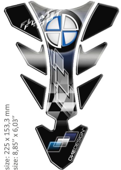 OneDesign UNIVERSAL TANK PAD - GLOSS BLACK/WHITE/BLUE - BMW DESIGN - 22,5 CM X 15,33 CM | 8.85" X 6.03" - RESI CGFUTUR8P
