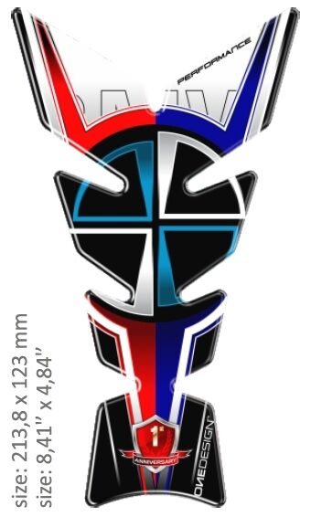 OneDesign UNIVERSAL TANK PAD - GLOSS BLACK/WHITE/BLUE/RED - BMW LOGO DESIGN - 21,38 CM X 12,3 CM | 8.41" X 4.8 CGMOON6P