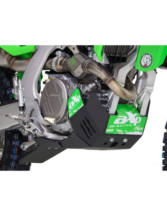 Black HDPE plastic skid plate with linkage guard for Kawasaki KX250 / KX250X