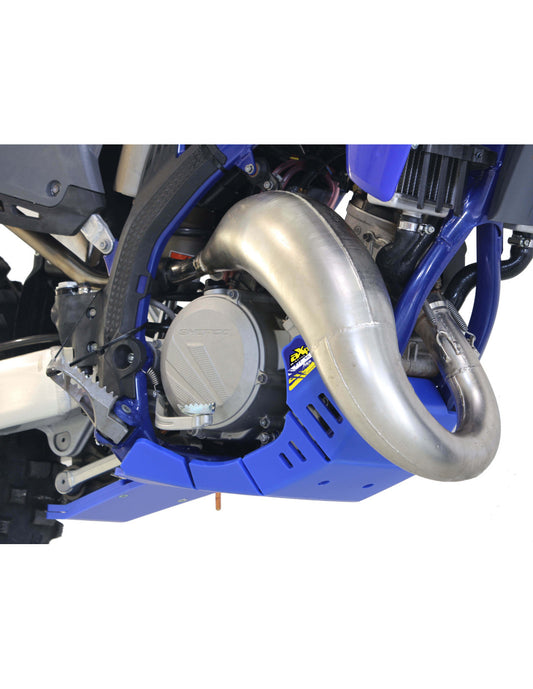 Blue HDPE plastic skid plate with linkage guard for Sherco 125SE Factory