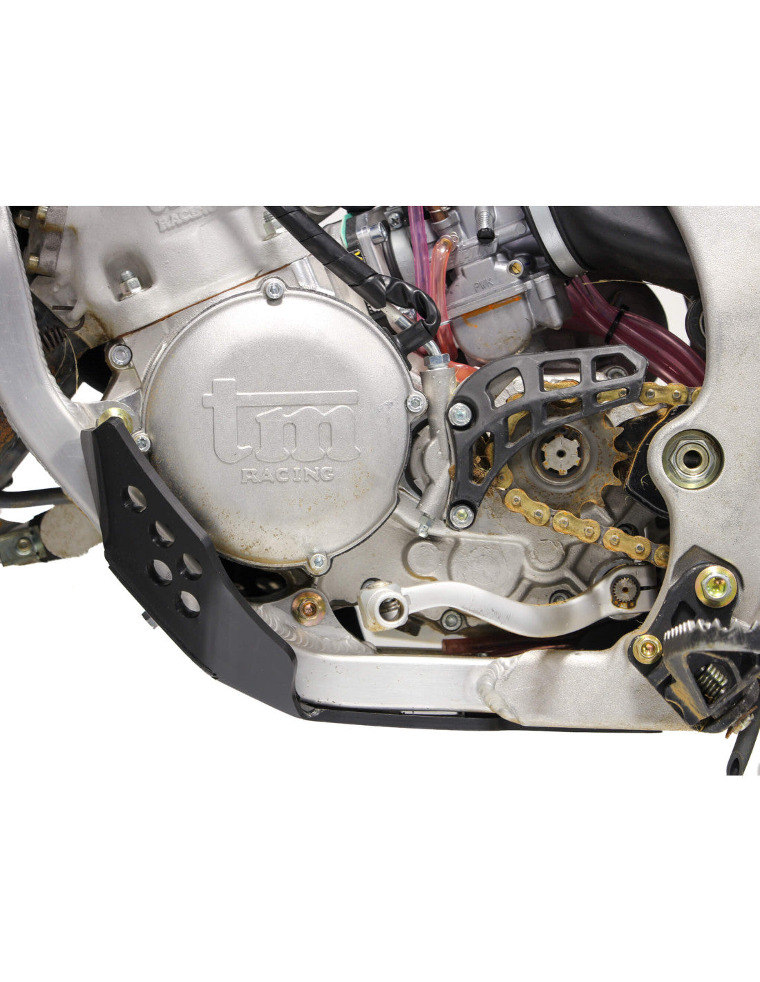 Left side of the 6mm HDPE plastic skid plate for TM Racing MX85