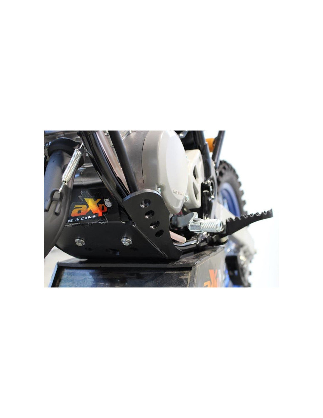 Left side of the black HDPE plastic skid plate for Yamaha YZ85