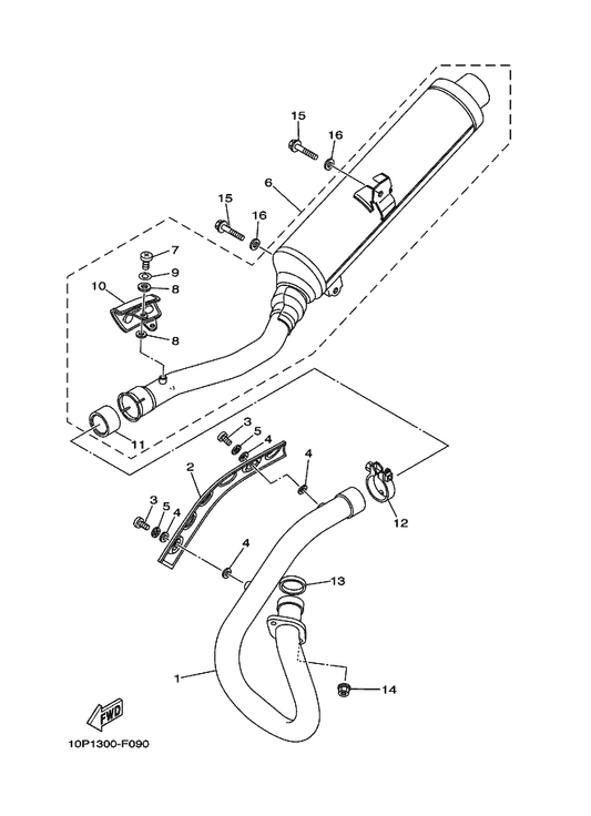 Yamaha 10P-14611-00 Pipe, Exhaust 1 — shown on the Exhaust parts diagram