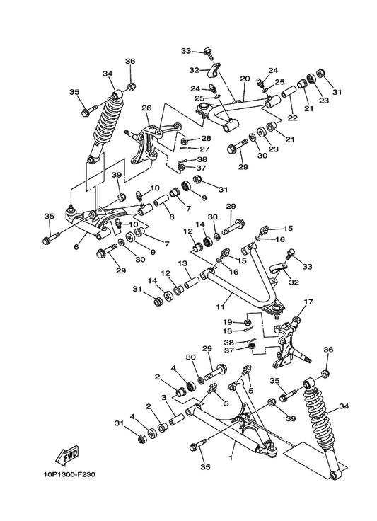 Yamaha 3GD-23540-40 Front Upper Arm Comp. (Left) — shown on the Front Suspension & Wheel parts diagram