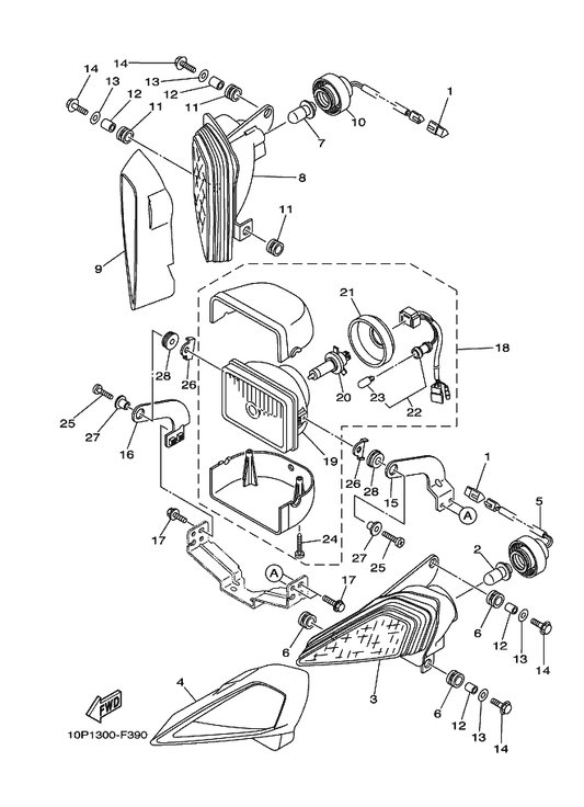 Yamaha 10P-H4365-00 . Screw — shown on the Headlight parts diagram