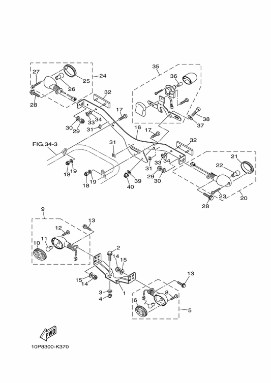 Yamaha 10P-H3320-00 Front Flasher Light Assy 2 — shown on the Flasher Light parts diagram