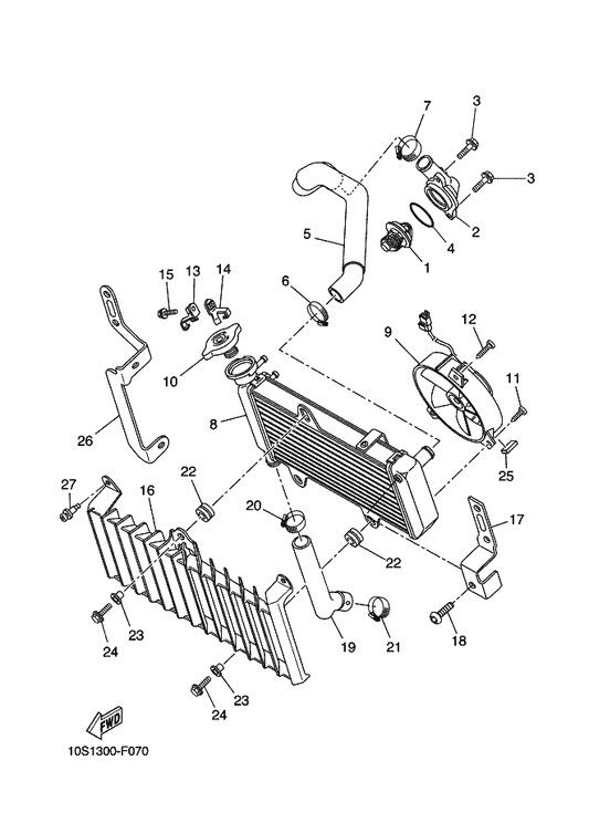 Yamaha 5VK-E2461-30 Radiator Comp — shown on the Radiator & Hose parts diagram