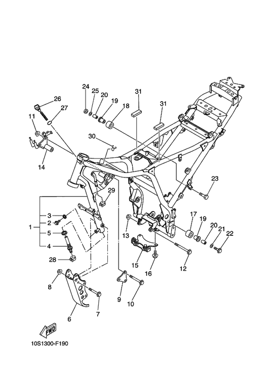Yamaha 95814-10070 Bolt, Flange — shown on the Frame parts diagram