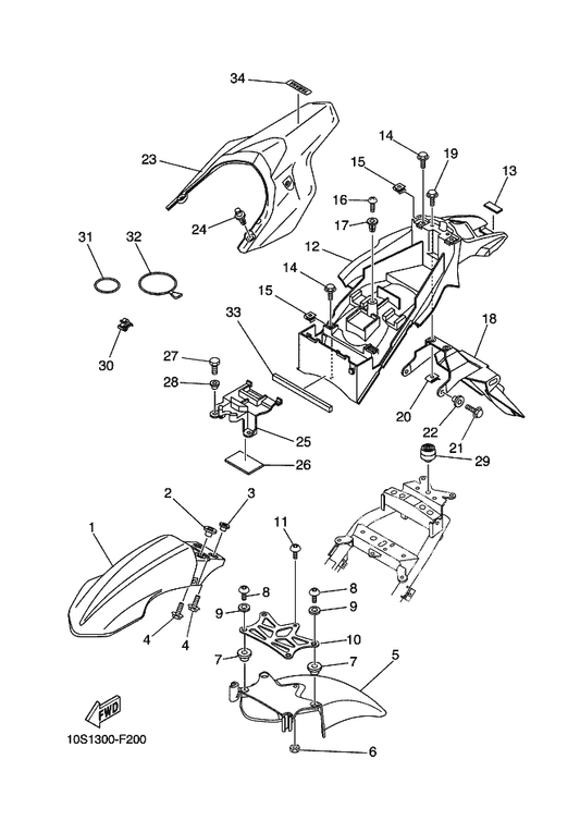 Yamaha 1D2-F1511-20 Fender, Front — shown on the Fender parts diagram
