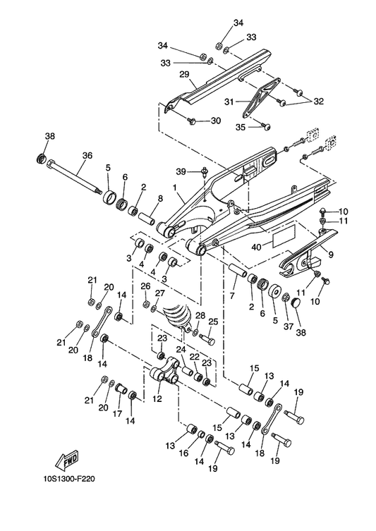 Yamaha 90111-06X16 Bolt — shown on the Rear Arm parts diagram