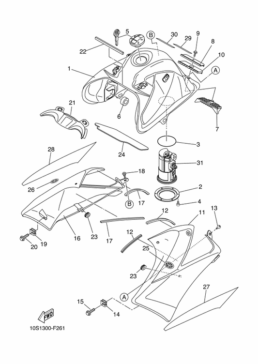 Yamaha 10S-F137X-30 Scoop, Air 2 — shown on the Fuel Tank parts diagram