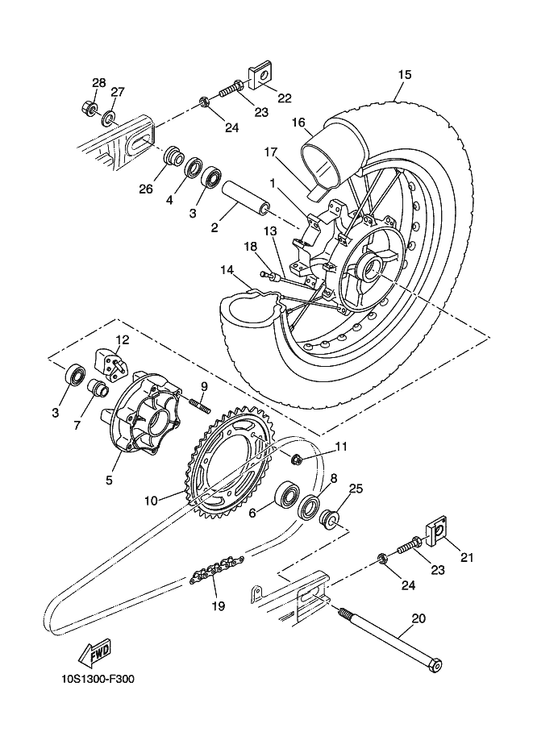 Yamaha 1D2-F5304-01 Spoke Set, Rear — shown on the Rear Wheel parts diagram