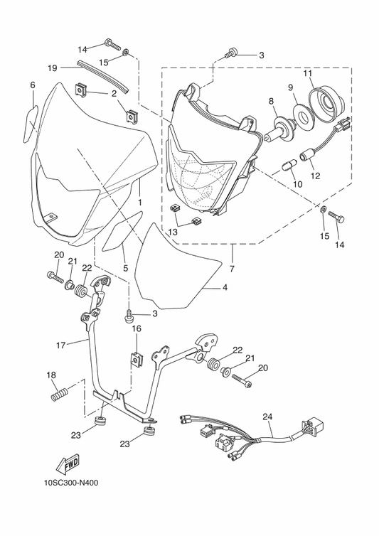 Yamaha 10S-F839F-20 Graphic 9 — shown on the Headlight parts diagram